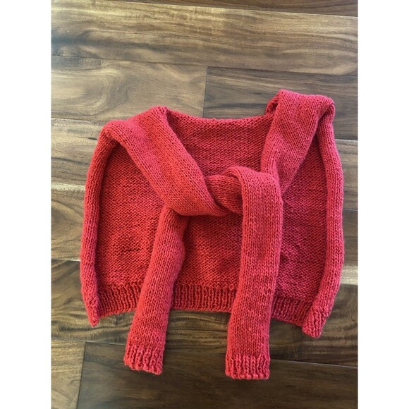 Handmade Knit Faked Sweater Shawl Red 50% Wool One Size - Picture 1 of 8